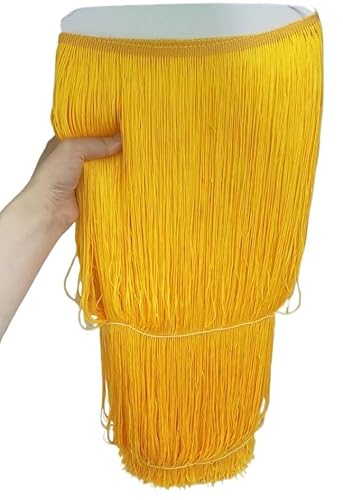 Fringe,Fransenborte 2 Meter/los 100 CM Lange Spitze Quaste Fransenbesatz for DIY Latin Kleid Bühnenkleidung Vorhang Zubehör Band(Gold yellow) von KFXYSM