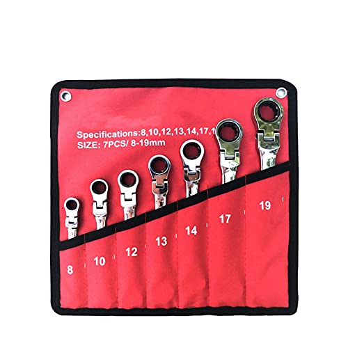 KFXYSM Maulschlüssel Set,Schraubenschlüssel Set Auto-Schlüssel-Set Ratsche Auto Reparieren Hand Tool Kit Schlüssel-Schlüssel Set Universal Socket Spanner Stahl Schraubenschlüssel Werkzeuge(Red 7pcs) von KFXYSM