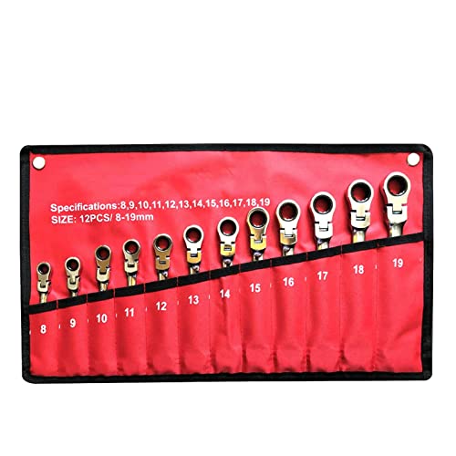 Maulschlüssel Set,Schraubenschlüssel Set Schlüssel-Schlüssel Set Universal Steckschlüssel Ratchet Tool Kit Car Wrench Werkzeug Spanner Steel Car Reparatur-Werkzeug(Red 12pcs) von KFXYSM