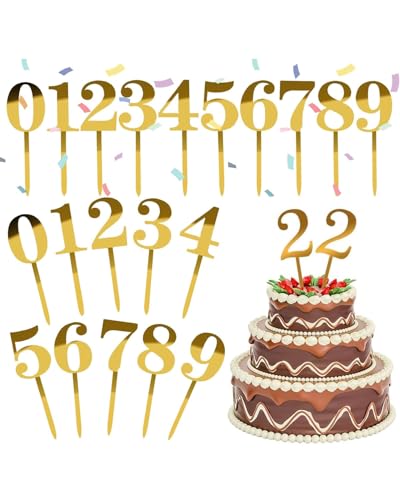 KGDUYC 20 pcs Nummer Cake Topper Zahlen 0-9 Geburtstag Tortendeko Kuchenstecker Cupcake, Acrylmaterial Geeignet für Geburtstagsfeiern Jeden Alters Hochzeitsparty von KGDUYC