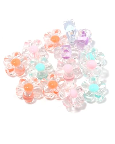 KGDUYC 200 Stück Transparent Acryl Flower Beads- 12mm kleine Zwischenperlen Blumen Perlen,Lose Spacer Perlen mit Loch für DIY Armbänder,Halsketten,Ohrringe,Schmuck,Kunsthandwerk (Gemischte Farben) von KGDUYC