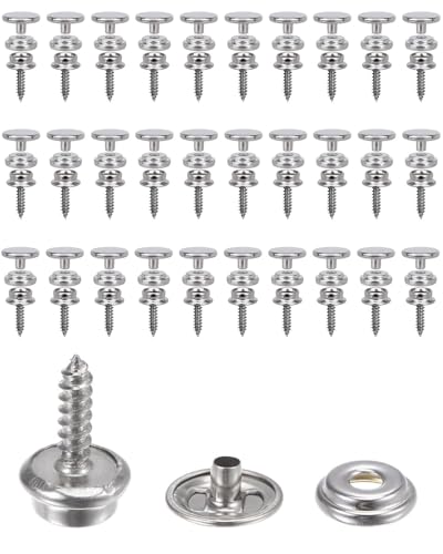 KGDUYC 30 pcs Druckknöpfe zum Schrauben Edelstahl Druckknopf Schraubbar 15mm Snap Fastener Canvas Screw Snaps Knopf zum Schrauben 3 Teiliges Schraub-Set für Autozelte Segeltuch Planen Schiffe von KGDUYC