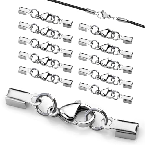 Kettenverschluss Edelstahl Zum Basteln Lederband Ketten Verschlüsse für Armbänder 10 Stück Verschluss Schmuckverschluss für DIY Ketten Lederband Schmuck Silber von KGGZKG