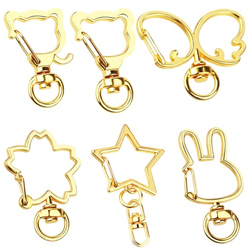 12pcs 6 Formen Karabiner Karabinerhaken Schlüsselanhänger Carabiner Metallring Schlüsselring Schlüsselanhänger Selber Machen Basteln Anhänger Schlüssel Keyring für DIY Zubehör Häkelfiguren(Gold） von KGGZKG