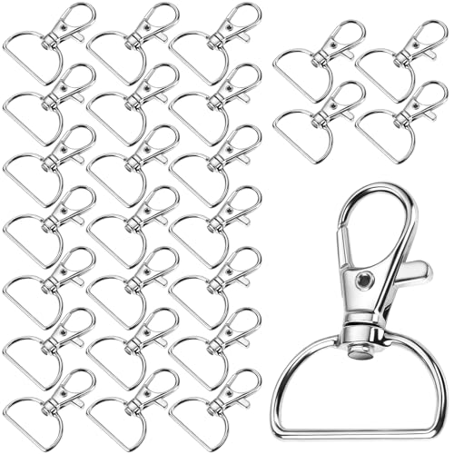 Karabiner Schlüsselanhänger Karabinerhaken Ringe 25 Stück D Ringen Schlüsselring Karabiner 25mm Makramee Zubehör Schlüsselkarabiner 360° Drehbarem für Bastelarbeiten DIY Rucksack Handtasche (Silber) von KGGZKG