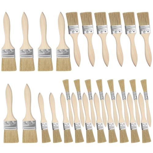 30 Stück Pinsel Malerpinsel Set 1.27/2.54/3.81/5.08 cm Flachpinsel Lasurpinsel Holz Außen Lackpinsel für Lacke Malerbedarf Paint Brush Pinsel Breit Wandfarbe Holzlasur Holzgriffpinsel Streichpinsel von KGGZKG