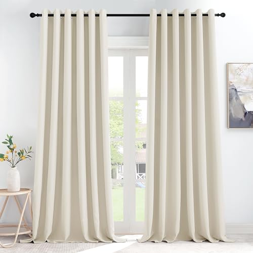 KGORGE Schlafzimmer Gardinen für Große Fenster Blickdichte Vorhänge Beige 2er Set 245 x 200 cm(HxB) Verdunklungsvorhänge Ösen Gardinen Blickdicht Hellbeige Thermovorhang Kälteschutz von KGORGE