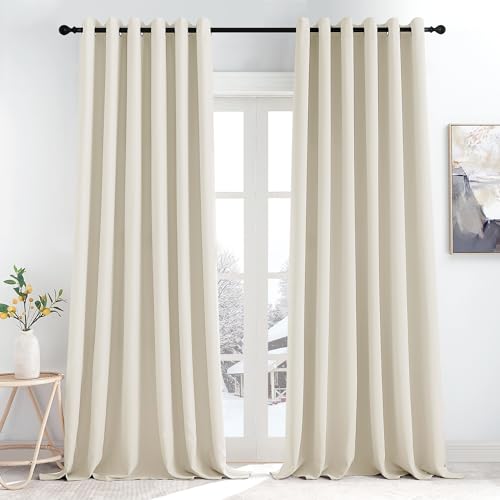 KGORGE Schlafzimmer Gardinen für Große Fenster Blickdichte Vorhänge Beige 2er Set 245 x 200 cm(HxB) Verdunklungsvorhänge Ösen Blickdicht Hellbeige Thermovorhang Kälteschutz von KGORGE