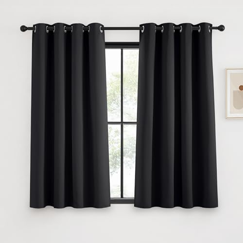 KGORGE Thermovorhang Kälteschutz Blickdichte Vorhänge 2-Set 135 x 140 cm(HxB) Verdunklungsvorhänge Küchengardinen mit Ösen Schwarze Gardinen Kurz Fenster von KGORGE