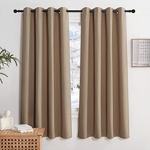 KGORGE Vorhänge Wärmeisolierend Thermovorhang mit Ösen Wohnzimmer Vorhänge Kurz Blickdicht 2er Set Blackout Curtains for Bedroom, 175 x 140 cm(HxB), Cappuccino von KGORGE