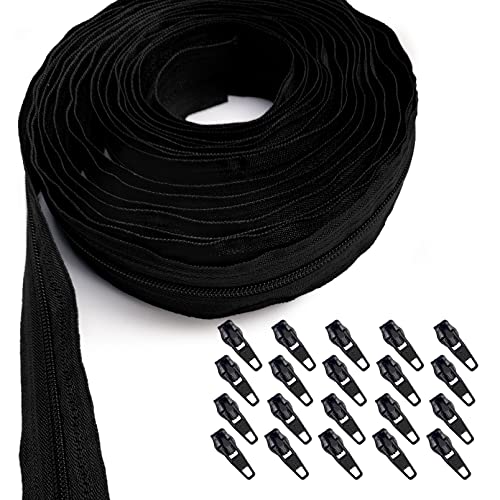 KGS Reißverschluss von Yard| Nylon-Reißverschlussrolle | 4 Yard und 20 Reißverschlussschieber (Schwarz) von KGS