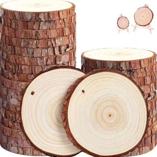 Holzscheiben für Tafelaufsätze, unlackierte Naturholzscheiben, rustikal, mit Loch, ideal für Bastelprojekte, Weihnachtsschmuck, 12 Stück (11,9 cm - 13 cm), 12 Stück von KGTYDS