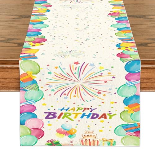 KHDULQ Tischläufer Geburtstag,Happy Birthday Tischläufer Bunt 183*33Cm Tischdecke Geburtstag Tischdekoration Geburtstag Feier für Kinder Mädchen Jungen Geburtstag Bunten Party Dekoration von KHDULQ