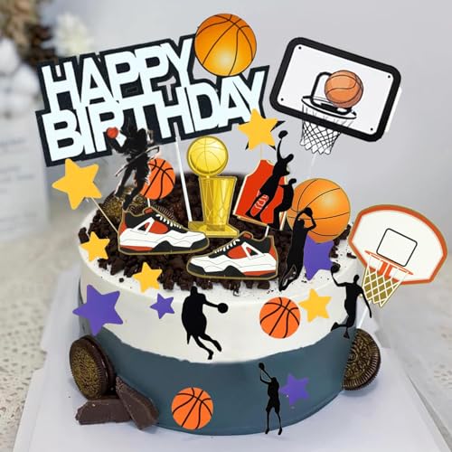 KHIRY 26 Stück Tortenaufsätze, Basketball-Kuchenaufsätze, glitzernde Basketball-Geburtstagsdekorationen, Sport-Thema, geeignet für Basketball-Geburtstagsparty-Zubehör, Kindergeburtstagsfeier von KHIRY