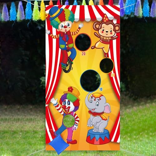 KHIRY Karneval Wurf Spiel Clown Banner Säcke Zirkus Bohnen Säcke Wurf Spiel für Karneval Party Aktivitäten, Große Karneval Dekorationen, Zirkus Lieferungen von KHIRY