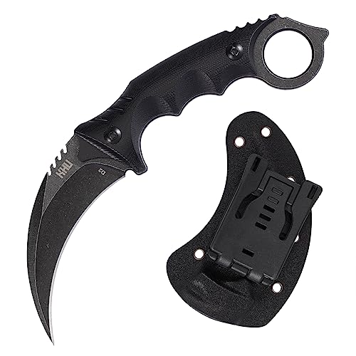 KHU Outdoor Messer Karambit Messer Feststehende Klinge Survival Messer Jagdmesser Bushcraft Messer Camping Messer - D2 Stahl, G10-Griff - Outdoor Jagd Wandern - Mit Kydex Scheide von KHU