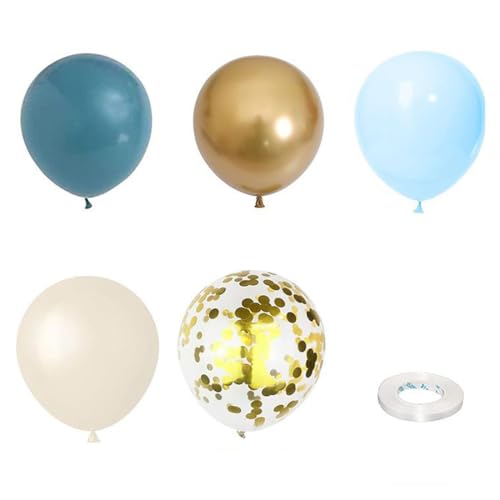 60 Stück Luftballons Metallic Vintage-Blau,Retro Blau Gold Weiss Metallic Latex luftballons,12” Gold Konfetti Latex Ballons, für Boho Hochzeit, Geburtstag Party Dekoration, Babyparty, Baby Shower von KHYYQUA