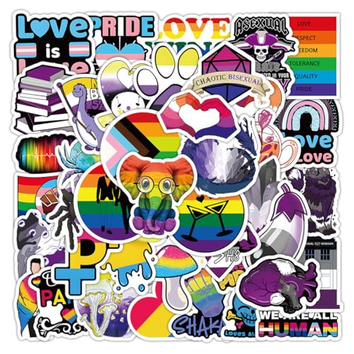 LGBTQ Sticker 60 Stück, Regenbogen Sticker Set,Pride Rainbow Fahrrad Pride Aufkleber,Wasserdicht Vinyl Stickers, für Wasserflaschen,Vinyl Stickers für Scrapbook,Skateboard,Auto von KHYYQUA