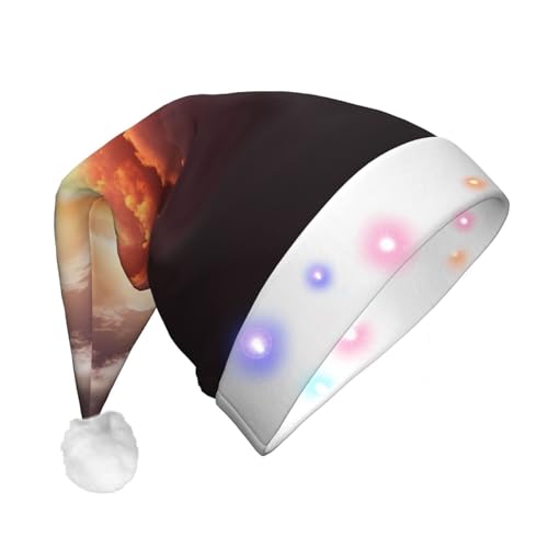 KHiry Leuchtende Weihnachtsmütze aus Plüsch mit LED-Lichtern, Sonne, Sonnenaufgang, Wolke, Weihnachtsmütze für Erwachsene von KHiry
