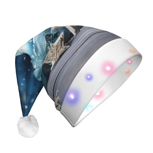 KHiry Leuchtende Weihnachtsmütze aus Plüsch mit LED-Lichtern, blaue Weihnachtsmütze für Erwachsene von KHiry