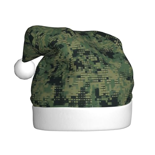 KHiry Plüsch-Weihnachtsmütze für Erwachsene, digitales Camouflage-Design, leuchtende Weihnachtsmütze, Plüsch-Weihnachtsmannmütze von KHiry