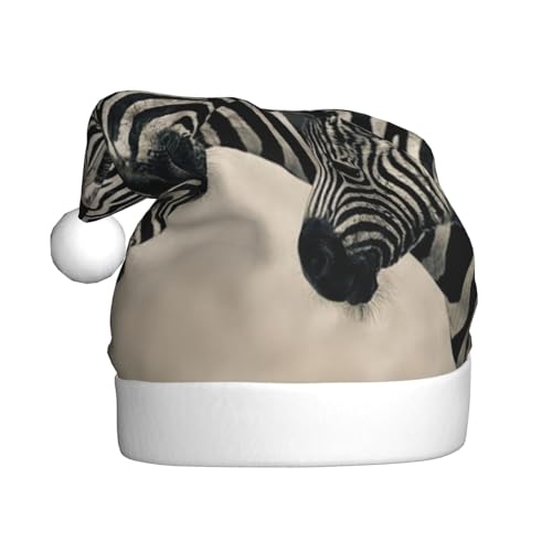 KHiry Plüsch-Weihnachtsmütze für Erwachsene, wildes Zebra, leuchtende Weihnachtsmütze, Plüsch-Weihnachtsmannmütze von KHiry