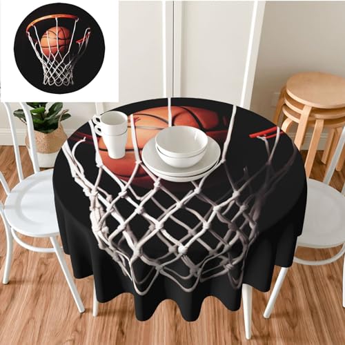 KHiry Runde Tischdecke, waschbar, 152 cm, Basketball-Tischdecken, knitterfrei, Tischdecke für Esstisch, dekorativer Stoff, Küchentischdecke für Outdoor, Bauernhaus, Urlaub von KHiry