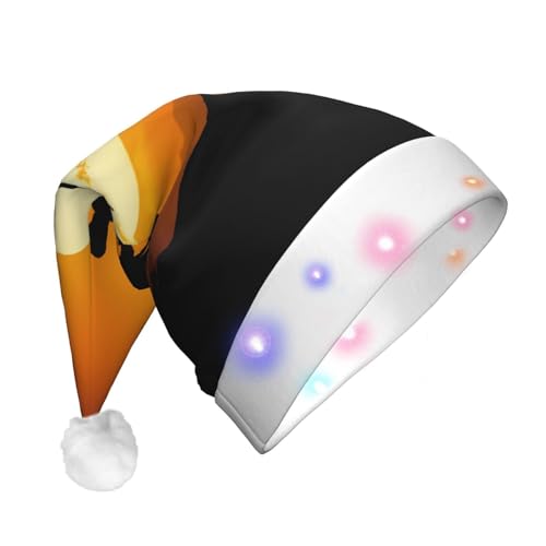 Leuchtende Weihnachtsmütze, Plüsch-Weihnachtsmannmütze mit LED-Lichtern, Sonne, Karate, Silhouette, Weihnachtsmützen für Erwachsene von KHiry