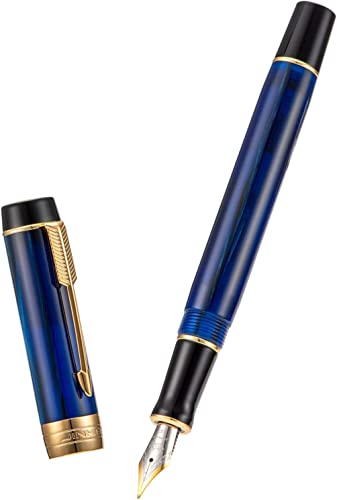 Füller Jinhao 100 Mini Galaxy Blue Resin Füllfederhalter, Iridium Extra Fine Nib Gold Trim Smooth Writing Pen von KIANSLA