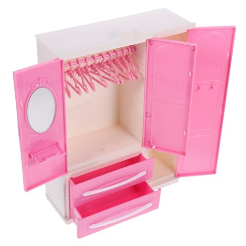 KICHOUSE 1 Satz Mini-Kleider Schrank Kleiderbügel Für Puppen Puppenhaus Kleiderschrank Kleidung Für Babypuppen Miniatur-puppenhaus Schubladen Für Puppenstuben Kommode Rosa Plastik von KICHOUSE