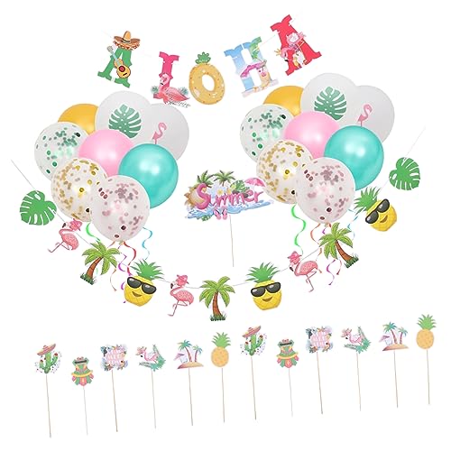 KICHOUSE 1 Satz hawaiianische Dekoration Luau-Party Hawaii-Partyzubehör Kuchen verzieren luftbalondeko party banner Geburtstag Ballon Kuchen Topper Banner Geburtstagstorte Topper Emulsion von KICHOUSE