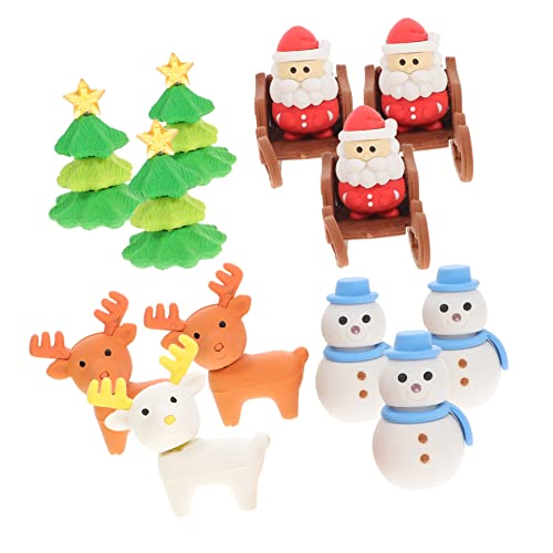 KICHOUSE 12-teiliges Radiergummi-Set originelle Schneemann-Radiergummis für Jungen und Mädchen Weihnachts-Schreibwaren-Radiergummi Schulbedarf Stile 4er-Box x 3 Boxen von KICHOUSE