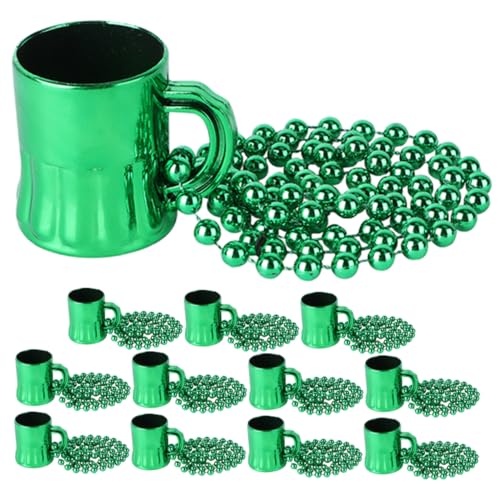 KICHOUSE 12st Grünes Weinglas St. Patricks Day Accessoires Irische Halskette Teetasse-halskette Bierkrug Schmuck St Patrick Anhänger St. Patricks Day Kostümzubehör Perlenkette Green Plastik von KICHOUSE