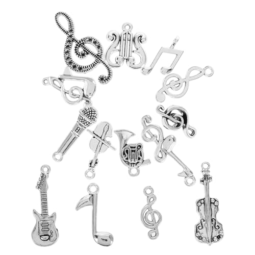 KICHOUSE 14st Musikzubehör Niedliche Instrumentenanhänger Musiknoten-anhänger Gitarren-Charme Violine Charme Gitarrenzubehör Musiknoten-schmuck Anhänger Für Musikinstrumente Metall Silver von KICHOUSE