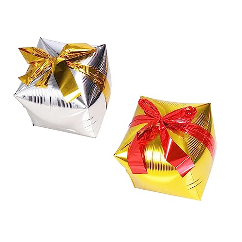 KICHOUSE 2 Stück Weihnachts Aluminiumfolienballon Und Silber Kreativer Geschenkbox Ballon Mit Zufälligem Farbband Ideale Weihnachtsdekoration Für Partys Und Feiern von KICHOUSE