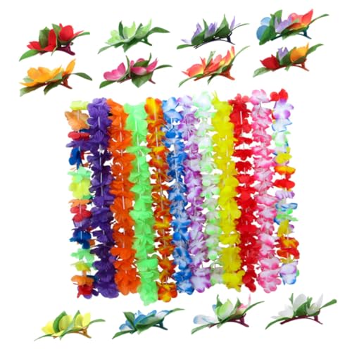 KICHOUSE 24 Stück 1 Satz Luau-Girlande hawaiianische Halskette hawaiianische Leis Blumenspangen Hibiscus hair clips Luau Partydekorationszubehör hawaiianische Girlande von KICHOUSE