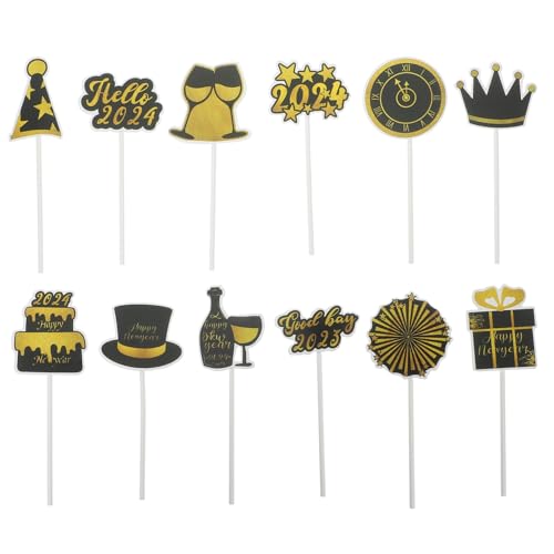 KICHOUSE 24st Kuchenfahnen Happy New Year Kuchendeckel Zubehör Für Partykuchen Glitzer-cupcake-topper 2024 Frohes Neues Jahr Kuchendeckel Partyzubehör Für Das Neue Jahr 2024 Papier Black von KICHOUSE