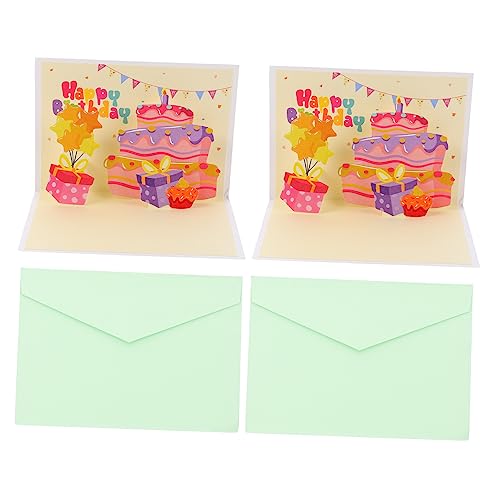 KICHOUSE 2St Geburtstagskarte Geburtstagsparty-Zubehör Geburtstag Masse Faltgruß Karten für Kinder 3D-Geburtstagsgrüße faltkarten klappkarten Segenskarten 3D-Grußkarte Papier Yellow von KICHOUSE