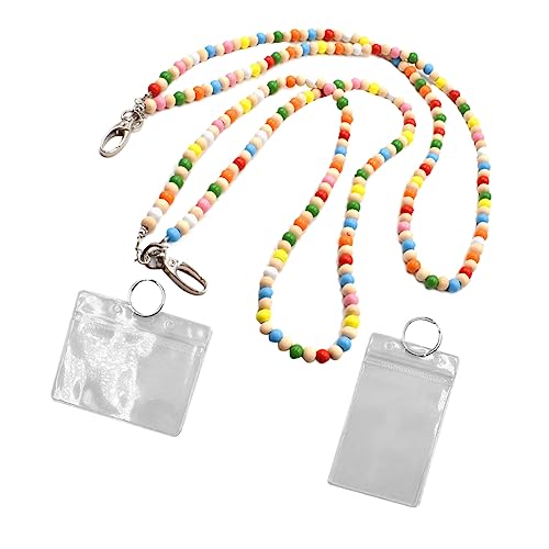 KICHOUSE 2St Schlüsselbänder für Ausweishalter Perlen-Schlüsselband mit Ausweishalter Holzperlen Lanyard Farbenfroher Lanyard Ausweishalter mit Perlen Ausweisschilder, die an Seilen hängen von KICHOUSE