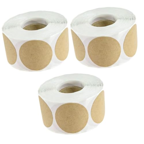 KICHOUSE 3 Rollen Verpackungsaufkleber Runde Umschlagsiegel Kreis Aufkleber Grußkartenaufkleber Punktetikettenaufkleber Hochzeits-umschlagsiegel Backsiegelaufkleber Brown Kraftpapier von KICHOUSE