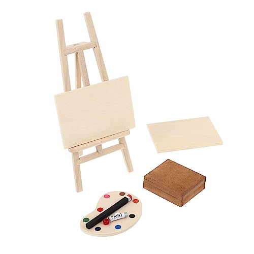 KICHOUSE 4 Teiliges Miniatur Staffelei Set Aus Holz Mit Aquarellkasten Ideal Für Ölgemälde Und Kreative Dekoration Perfekt Für Künstler Und Hobby Maler von KICHOUSE