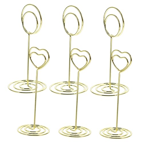 KICHOUSE 6St Desktop-Notizhalter Schildhalter Platzkartenclip Tischnummernständer für Hochzeiten Restaurant bürodeko büro dekoration Bildhalter Tischnummer steht Aluminiumlegierung Golden von KICHOUSE