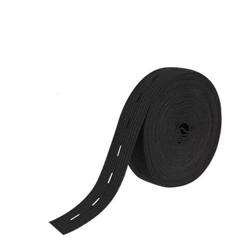 KICPUK 1,9 cm schwarzes Gummiband mit Knopflöchern – hohe Elastizität, flaches Nähband für Heimwerker, Handwerk, Kleidung und Hosen (5,5 Yards) von KICPUK