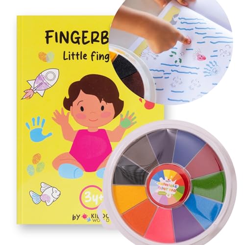 Kiddo World Montessori Fingermalbuch - Kleine Finger. Lustige Kinder Fingerabdruck Bücher. 1 Malbuch mit 36 Seiten und 1 Malkasten mit 11 Farben von KIDDO WORLD