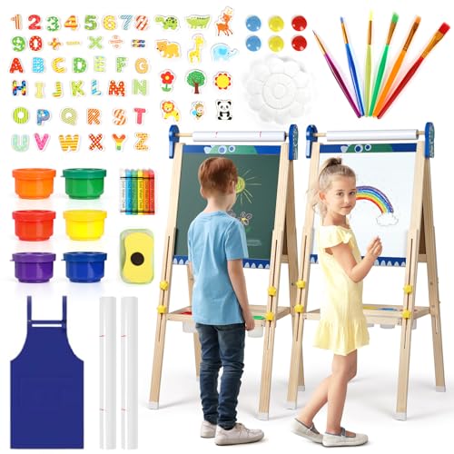 Kinder Staffelei, 3-in-1-Staffelei zum Malen mit Magnettafel, Zeichenpapier, tafel kinder, magnettafel kinder, Höhenverstellbar Standtafel,Geschenk für Kinder,Blau von KIDINIX