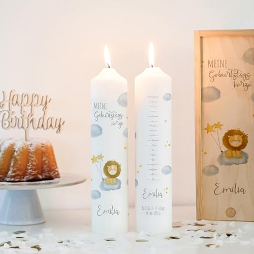 Geburtstagskerze Löwe Stern- Junge, Geburtskerze personalisiert, Geburtstagskerze mit Geburtstagsskala, 1.-18. Geburtstag, Geschenk zum Geburtstag, Kerze Geburtstag, Lebenskerze von KIDSLINO