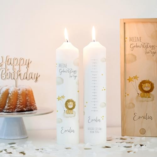 Geburtstagskerze Löwe Stern- Neutral, Geburtskerze personalisiert, Geburtstagskerze mit Geburtstagsskala, 1.-18. Geburtstag, Geschenk zum Geburtstag, Kerze Geburtstag, Lebenskerze von KIDSLINO