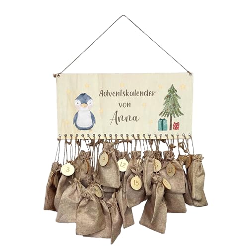 Personalisierter Adventskalender I Adventskalender Holz I Adventskalender zum befüllen I Adventskalender Kinder I Adventskalender DIY Weihnachtsdeko Pinguin von KIDSLINO