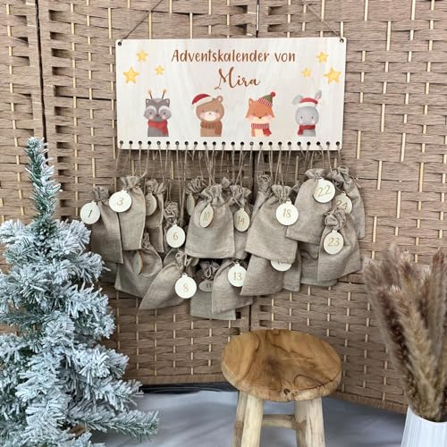 Personalisierter Adventskalender I Adventskalender Holz I Adventskalender zum befüllen I Weihnachtszug I Adventskalender DIY Weihnachtsdeko 4 Tiere von KIDSLINO