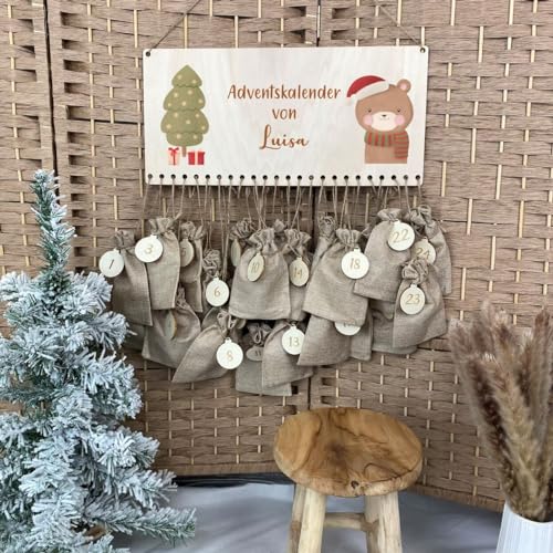 Personalisierter Adventskalender I Adventskalender Holz I Adventskalender zum befüllen I Weihnachtszug I Adventskalender DIY Weihnachtsdeko Bär mit Tannenbaum von KIDSLINO